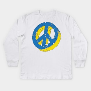 Blue and Yellow Peace Sign Ukraine Flag Colors Peace Symbol Kids Long Sleeve T-Shirt